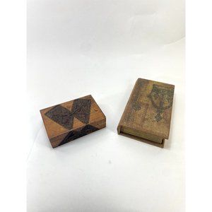 Lot of 2 Brown Wooden Decorative Boxes Royalty Butterfly Drawings